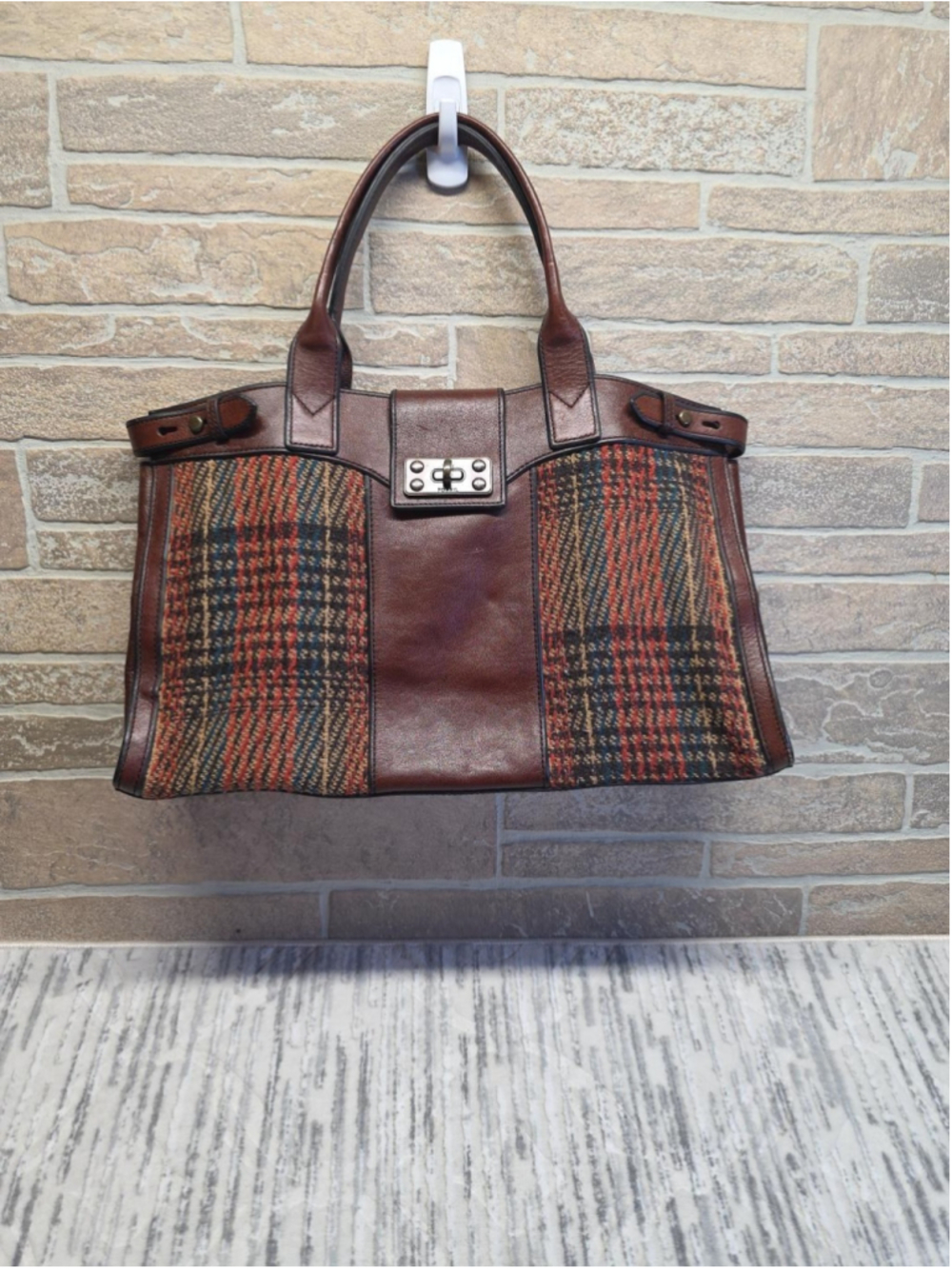 Fossil Leather Vintage And Tweed Satchel Shoulder Tote Bag - Picture 2 of 9